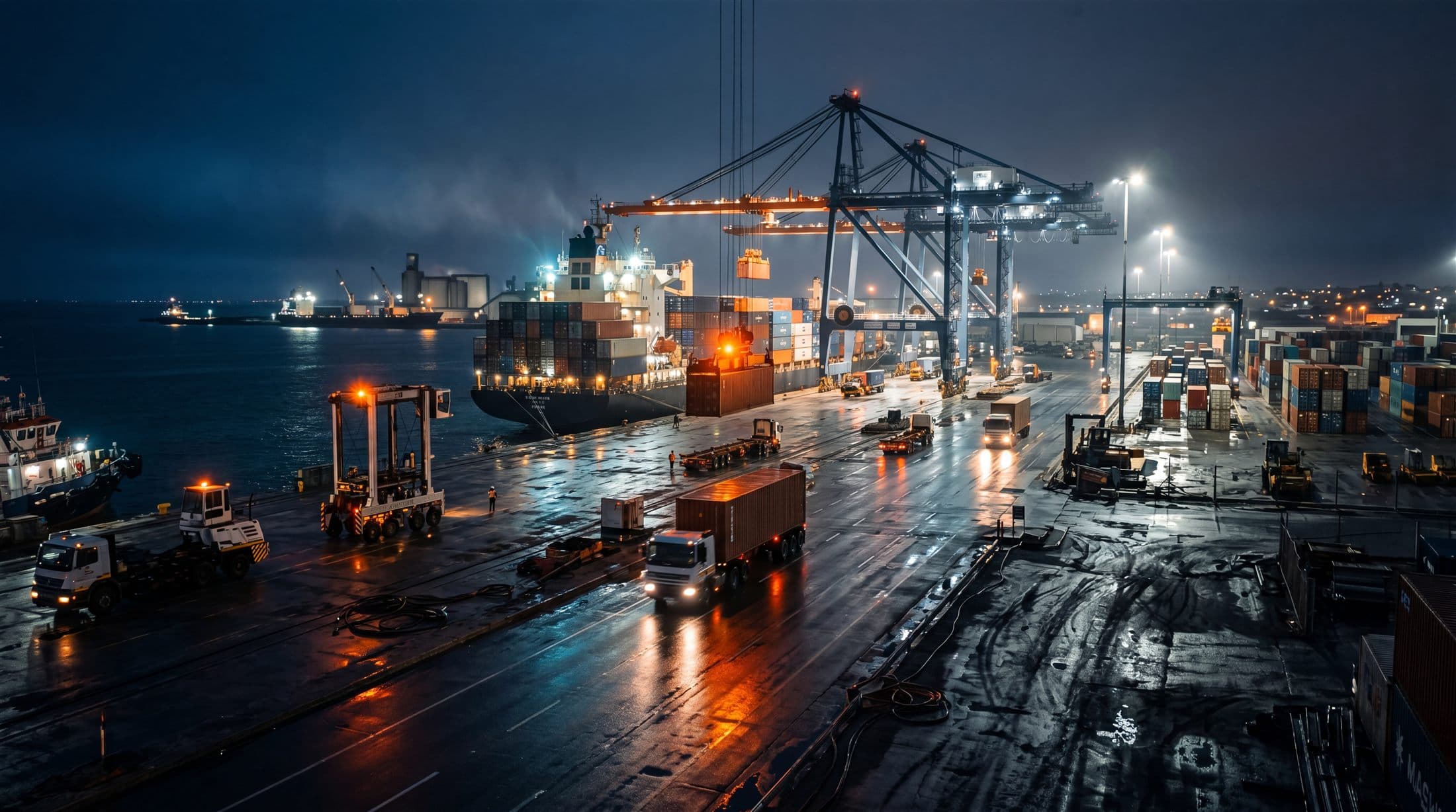 Walvis Bay port and marine logistics operating at night